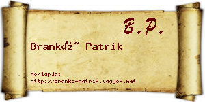 Brankó Patrik névjegykártya